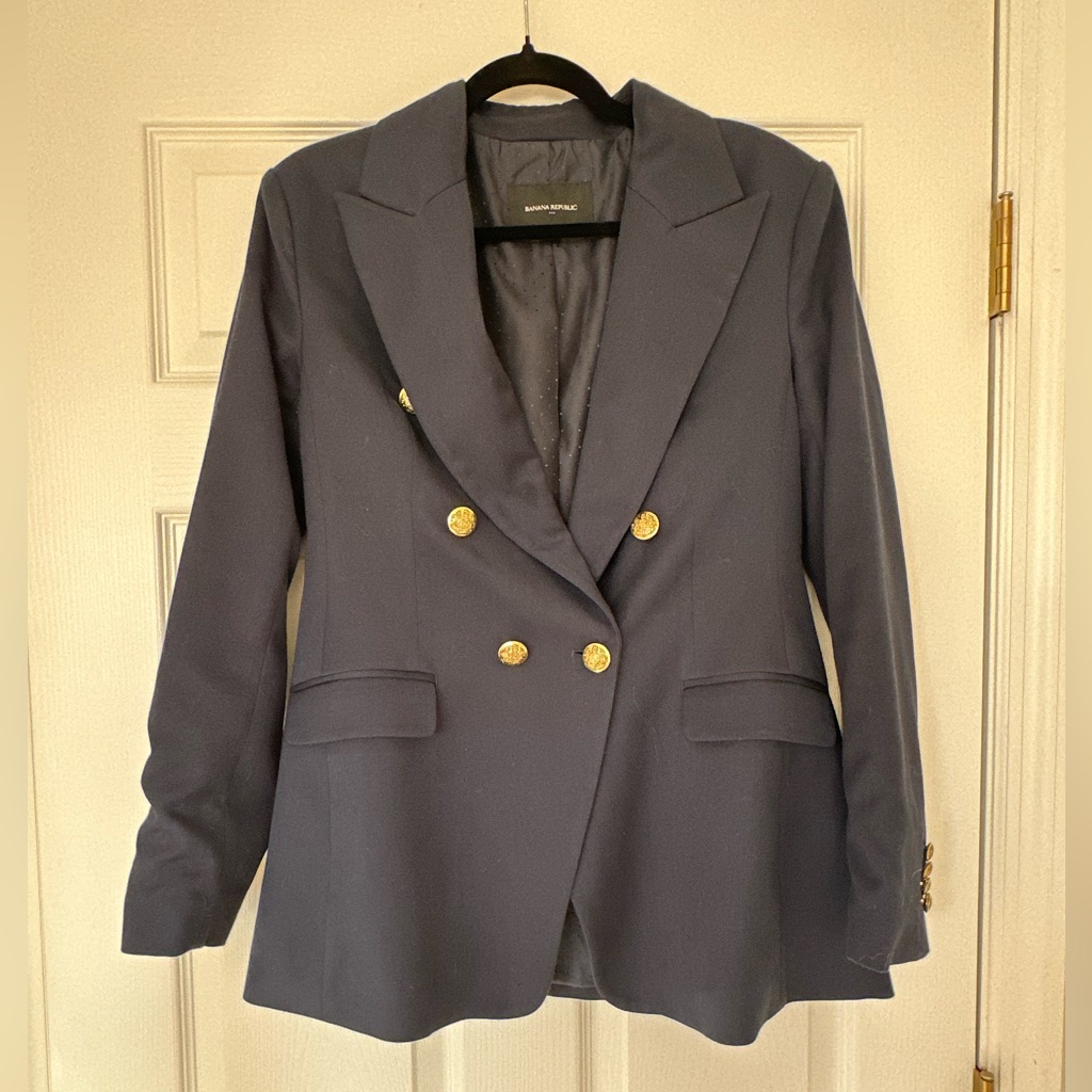 Banana Republic Dark Blue Blazer With Gold Buttons Size 10